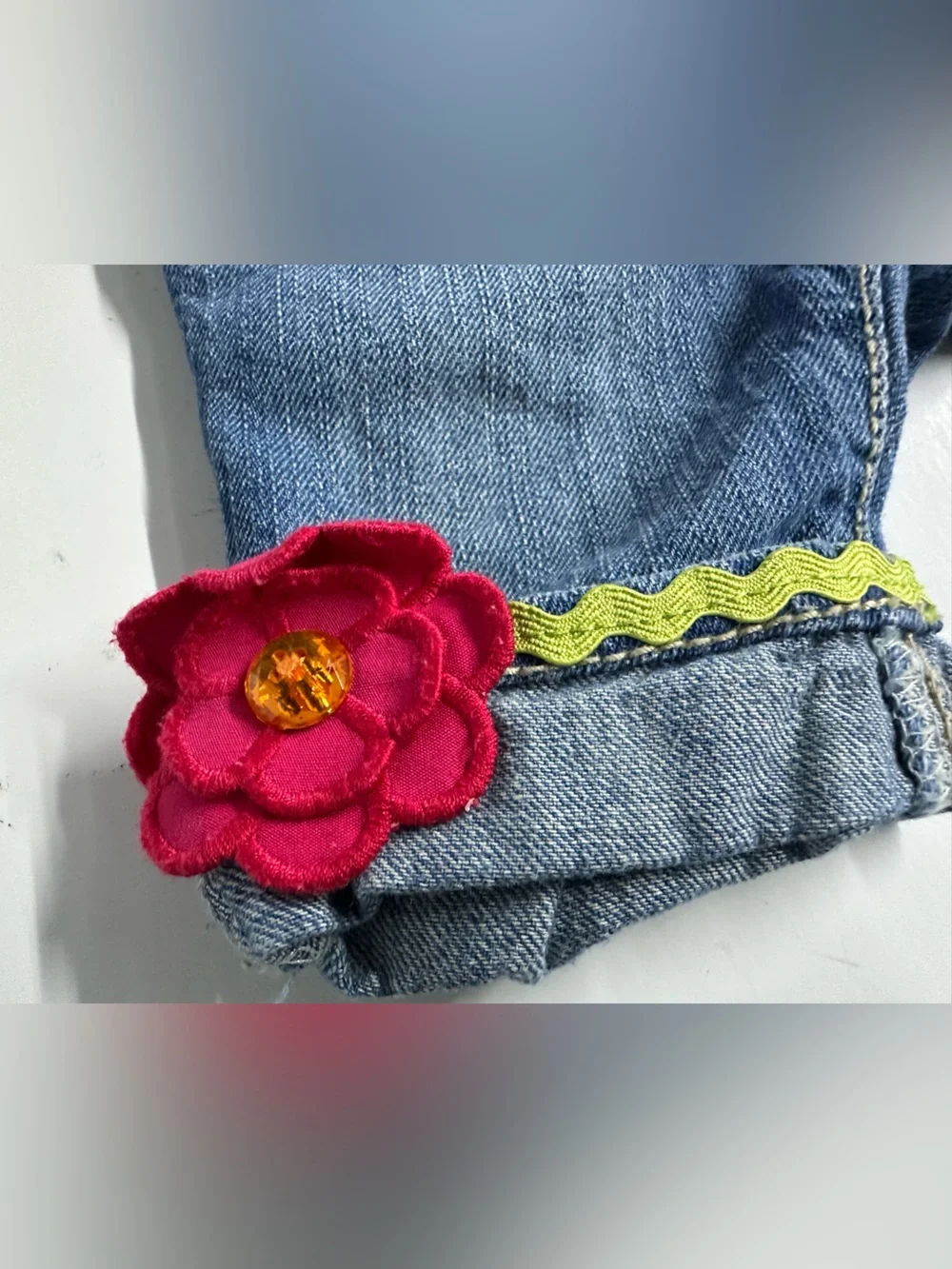Gymboree Denim Capris with Pink Bloom Trim and Pink Bloomer